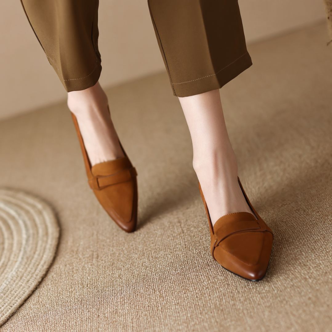 半坊手工女鞋|34-40码|4.5cm|真皮尖头法式复古中跟粗跟百搭单鞋主图