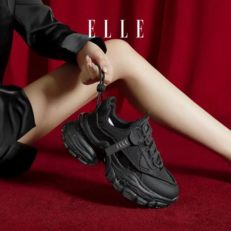 ELLE厚底时尚增高黑色老爹鞋2023年春季新款休闲运动鞋EF22340011主图