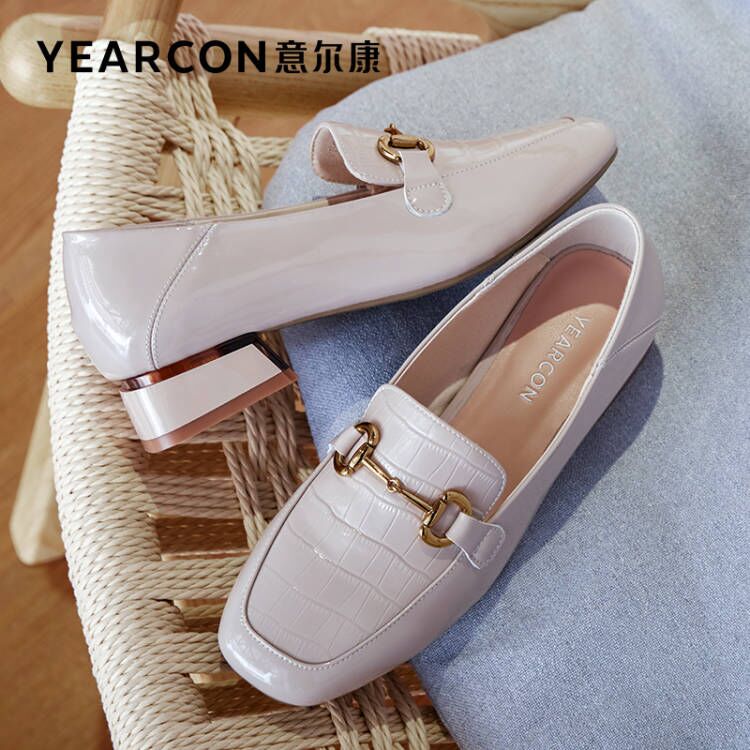 YEARCON/意尔康经典羊皮乐福女鞋时尚百搭2151DB27257W粗跟方头主图