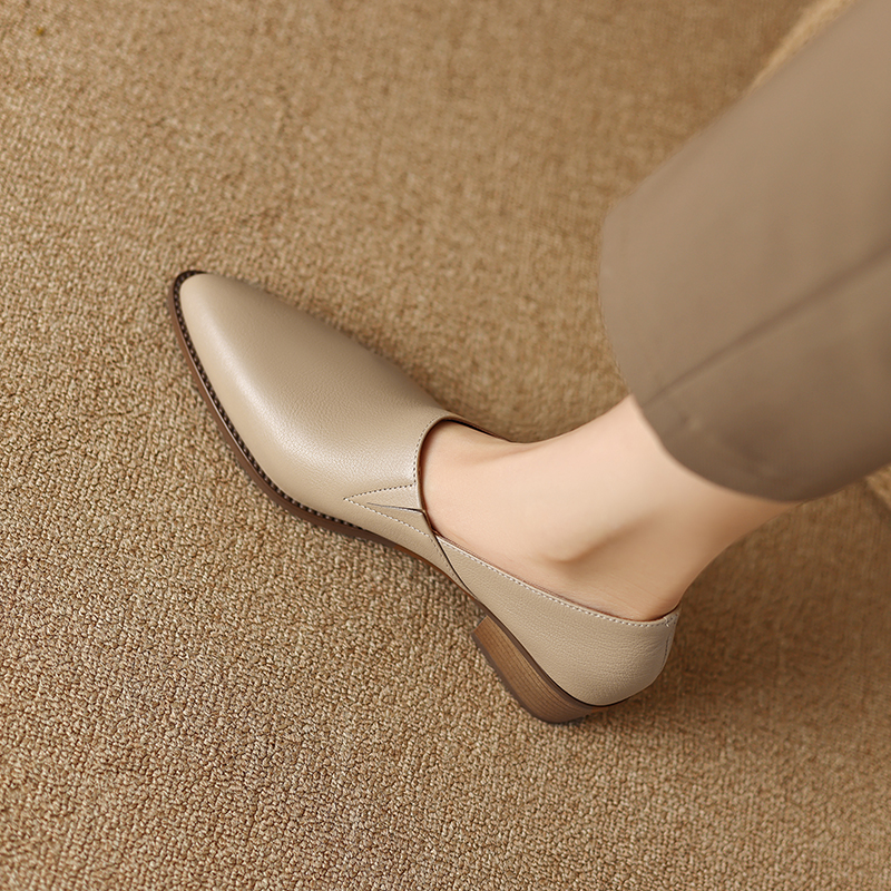 半坊手工女鞋|34-39|4cm|复古法式尖头粗跟中跟百搭通勤单鞋主图