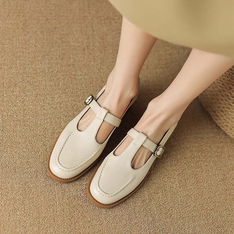 【NICESEE】跟高3cm/尺码34-41/2023新款圆头玛丽珍头层牛皮单鞋主图