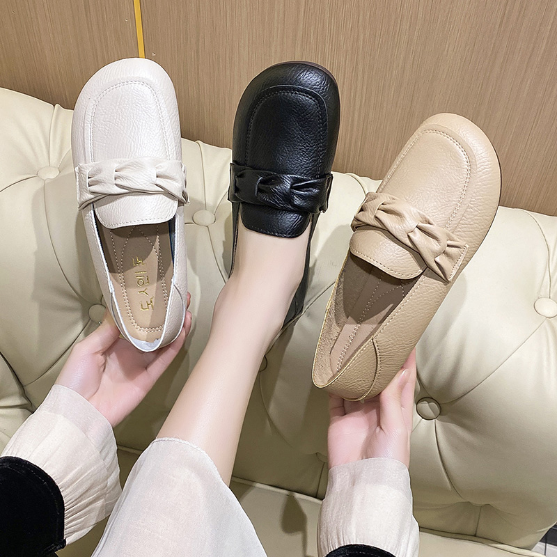 两穿软底豆豆鞋女2023春季新款一脚蹬浅口单鞋休闲百搭女工作鞋主图