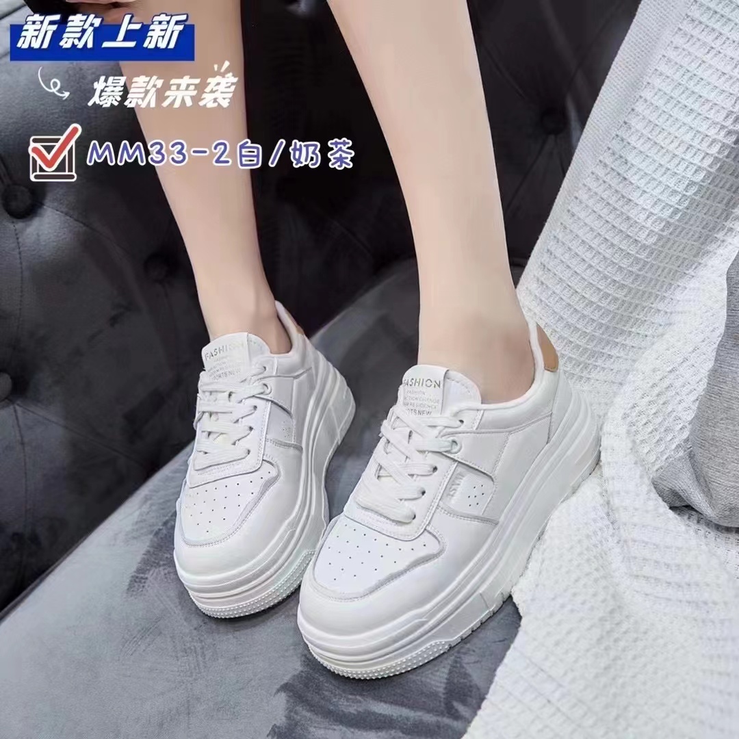 MM 33－2韩版松糕板鞋女2023春秋新款小个子增高厚底小白鞋百搭休主图