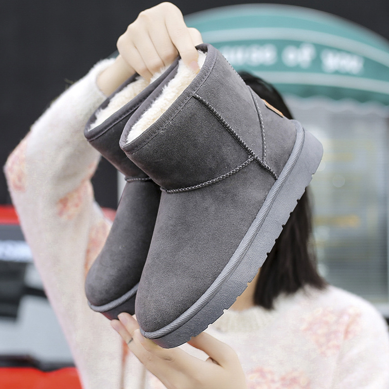 【闪电发货】加绒加厚保暖棉靴子女短筒平底ins火雪地靴主图