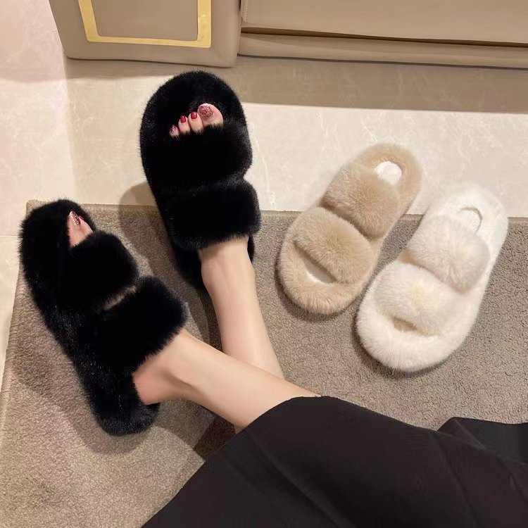 【老板娘宠粉】 网红爆款厚底毛毛拖鞋女外穿时尚毛绒平底ins拖鞋主图