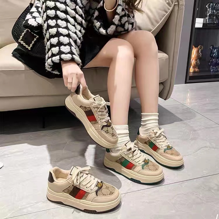 拼色板鞋女2023新款休闲系鞋带平底女鞋百塔春秋软底脏脏鞋D213-1主图