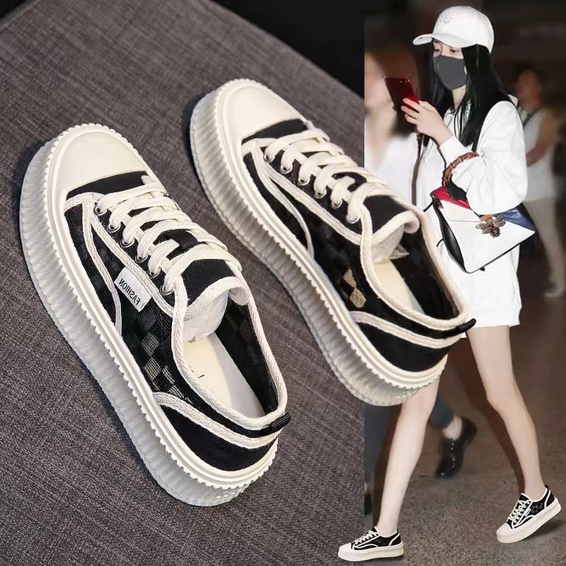 【木子新品】厚底夏季透气薄款网面鞋2023新款百搭帆布饼干鞋女主图