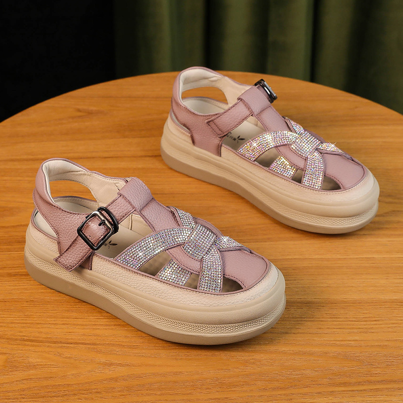 L2530真皮凉鞋女鞋软底不累脚女款女鞋直播2023夏季百搭厚底休闲主图