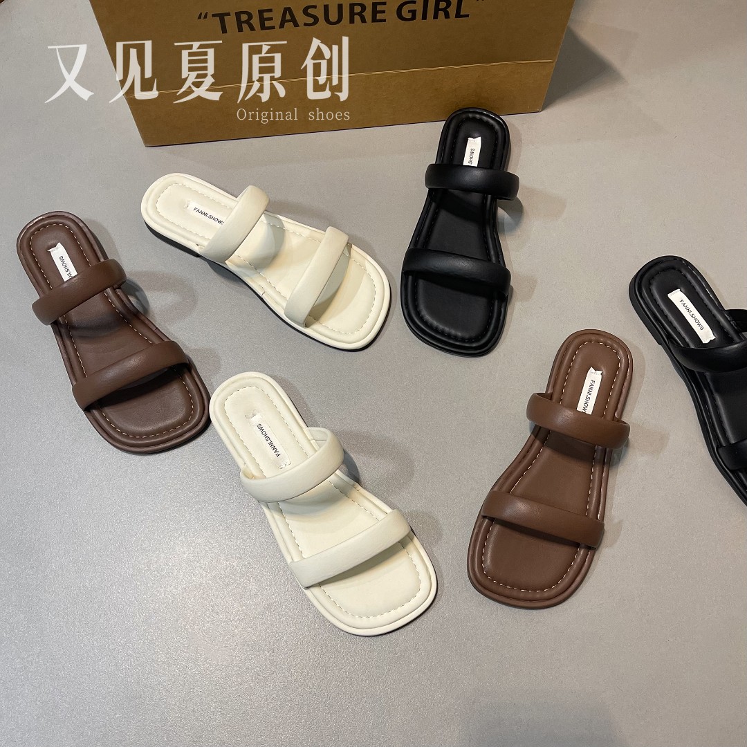 【又见夏】夏季韩版简约一字带凉拖鞋2023年软底舒适百搭外穿Y主图
