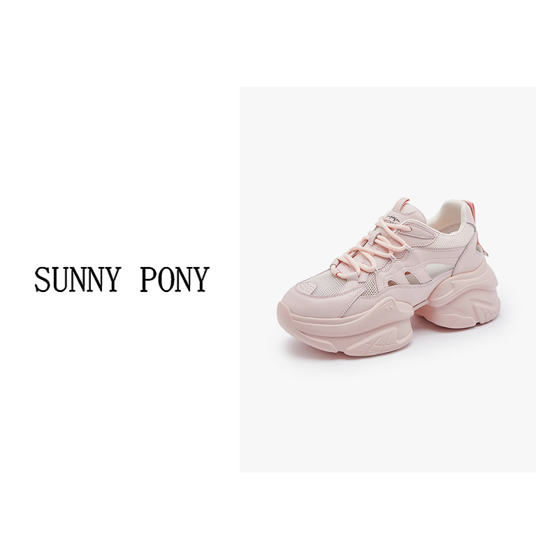 【邱莹莹专属】SUNNYPONY牛皮厚底网面透气休闲百搭运动老爹鞋主图