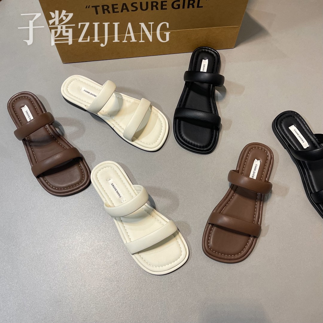 【小江】夏季韩版简约一字带凉拖鞋女2023年软底舒适百搭外穿平底主图