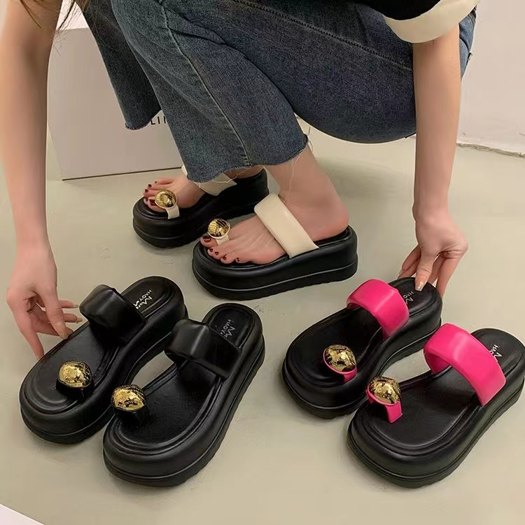 拖鞋女2023年夏季新款时尚百搭小个子复古厚底套趾凉拖鞋潮人字拖主图