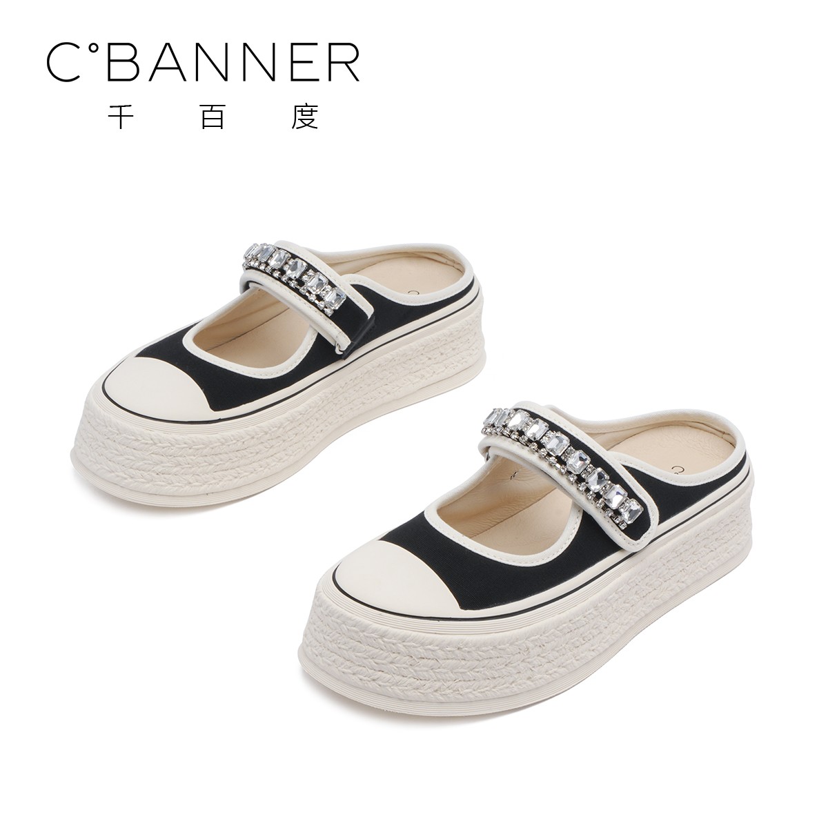 C.BANNER/千百度时尚2023新款钻饰一字式扣带透气休闲鞋Q9222171主图