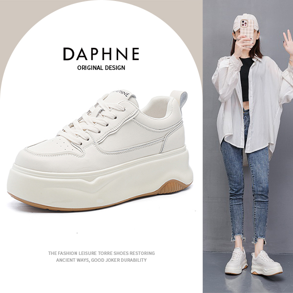Daphne/达芙妮2023新款时尚百搭增高厚底小白鞋女 透气休闲女板鞋主图