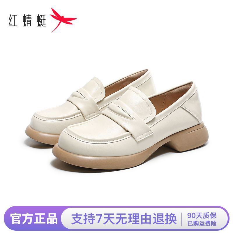 红蜻蜓乐福鞋女春秋新款厚底中跟粗跟单鞋复古气质百搭透气女鞋主图