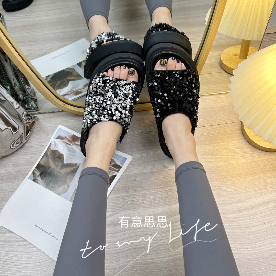 【思思严选】—‘珠光宝气’百搭时尚网红夏季外穿厚底增高凉拖主图
