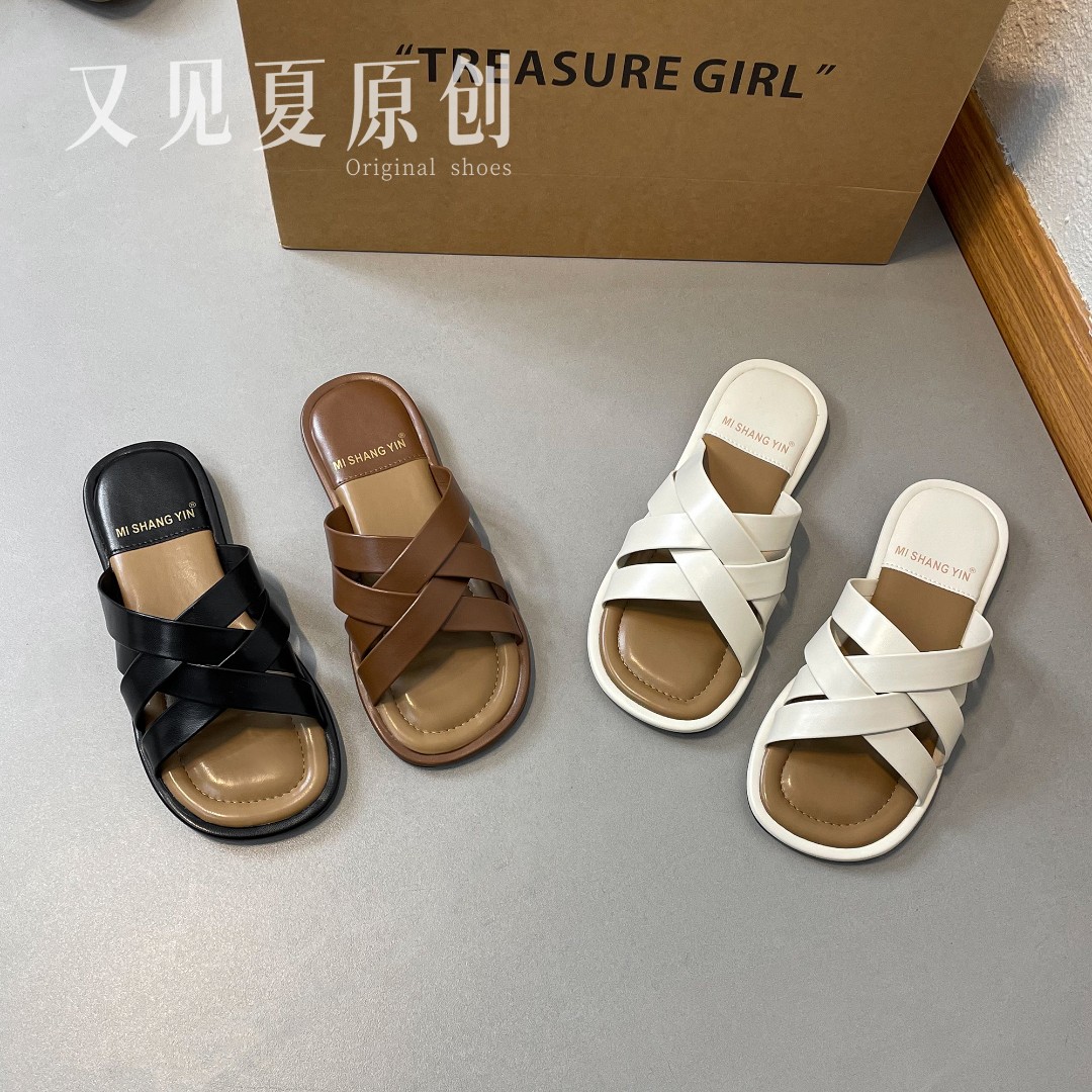 【又见夏】慵懒复古罗马鞋编织镂空2023夏季韩版新款凉拖鞋女Y主图
