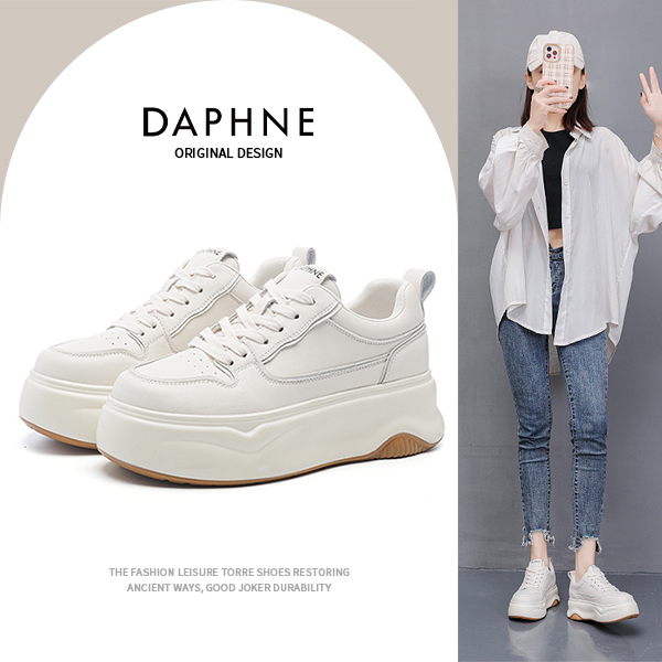 Daphne/达芙妮2023新款百搭增高厚底小白鞋女 透气时尚休闲女板鞋主图