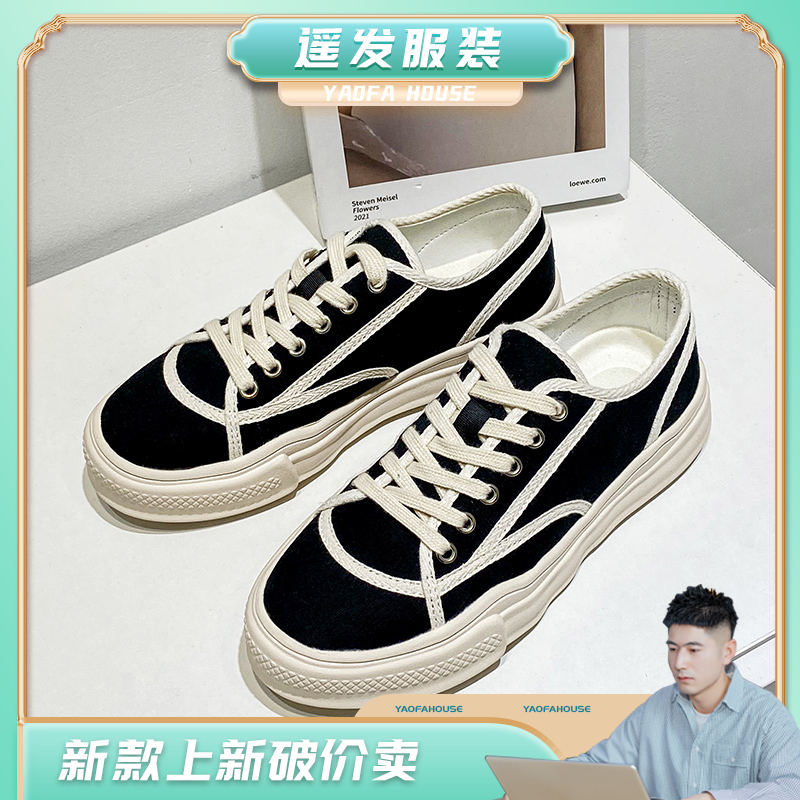 【遥发服装】2023春夏季新款休闲百搭低帮透气小香风帆布鞋主图