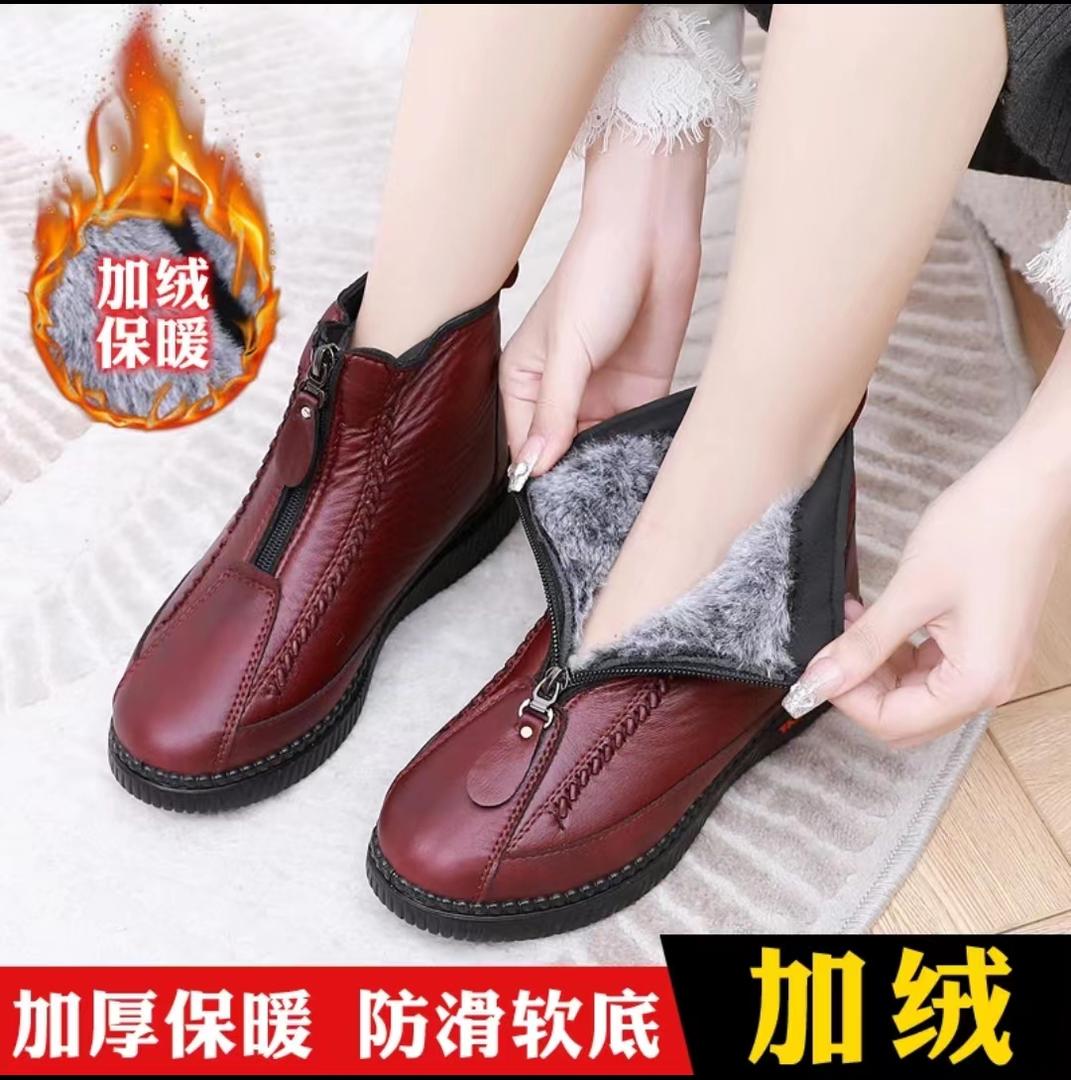 妈妈棉鞋女冬季加绒保暖中年女鞋休闲老人短靴平底防滑老北京棉靴主图