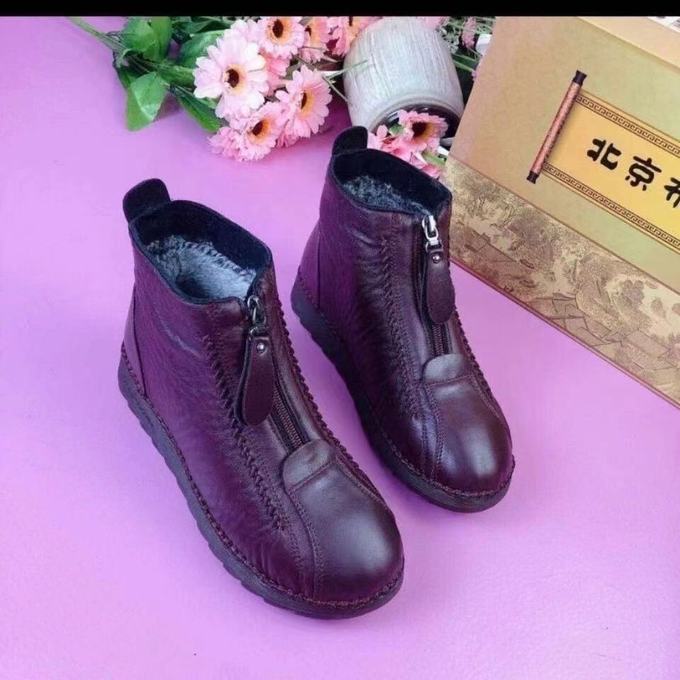 妈妈棉鞋女冬季加绒保暖中年女鞋休闲老人短靴平底防滑老北京棉靴主图