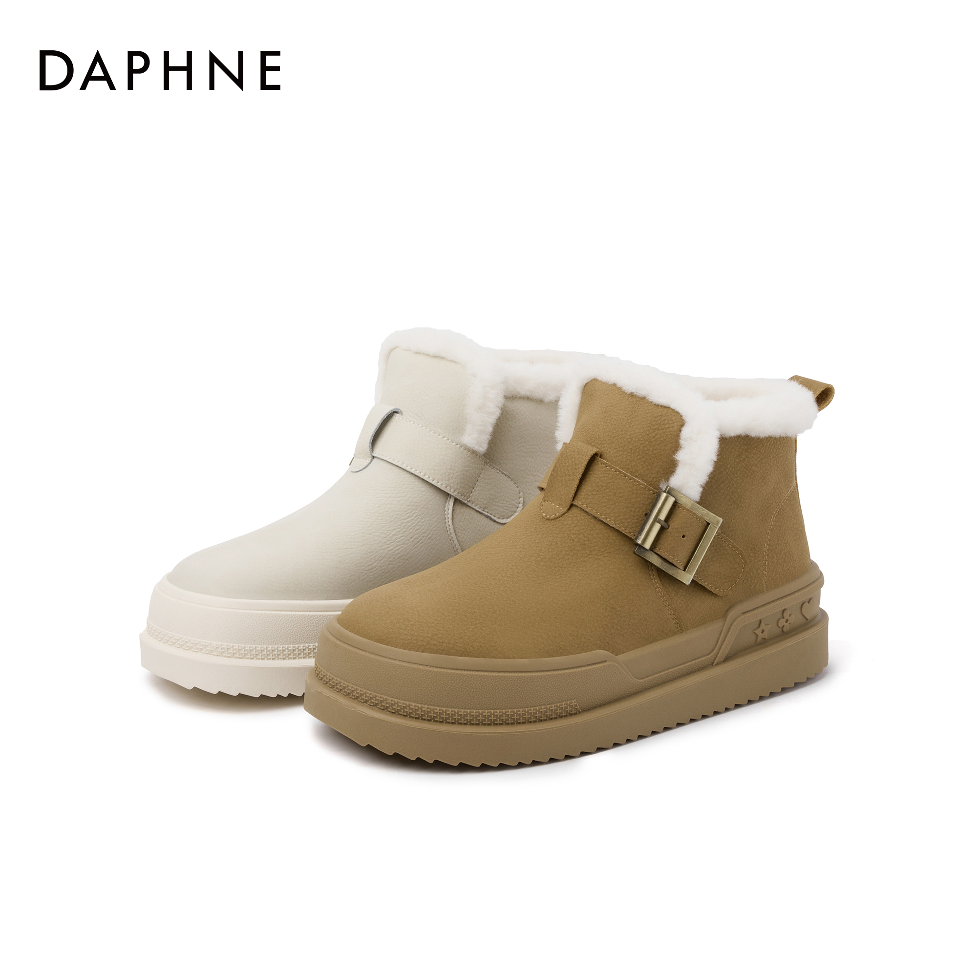 Daphne/达芙妮秋冬新款毛毛鞋女时尚休闲加绒平底保暖舒适毛毛鞋X主图