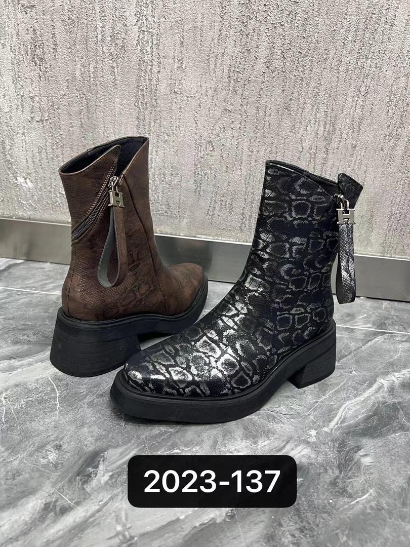 厚底棕色复古短靴女2023新款秋冬英伦圆头显瘦马丁靴时尚2023-137主图