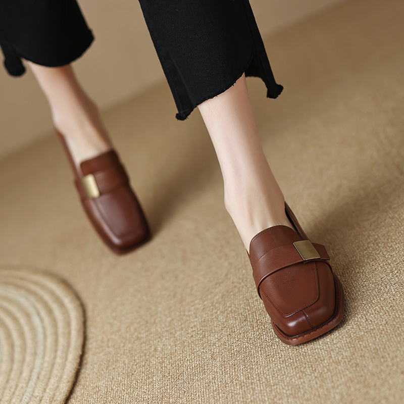 【Cost】跟高3.5cm/头层牛皮方头中跟皮鞋里外真皮粗跟复古软底女鞋主图