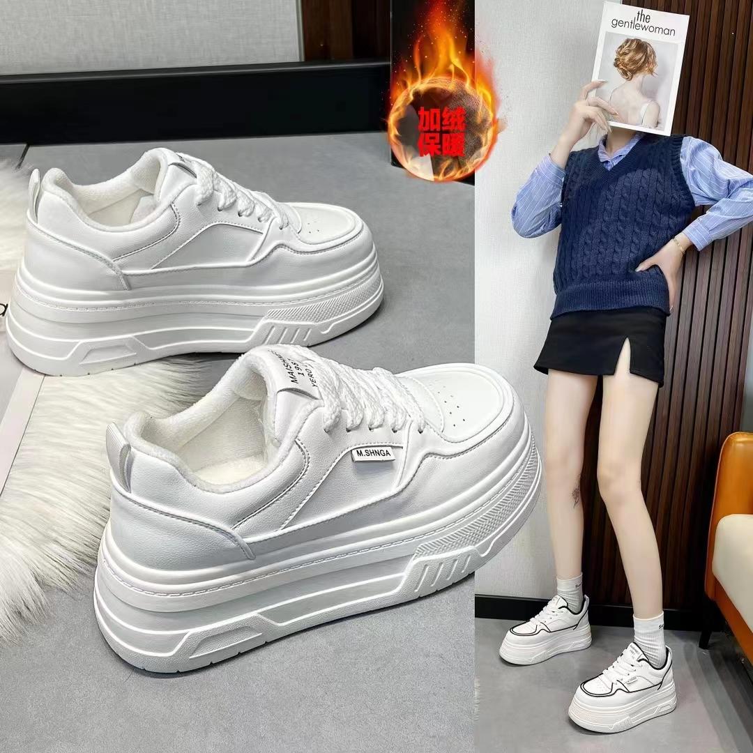 女鞋休闲鞋增高板鞋时尚百搭软皮秋冬潮流加绒ins韩版低帮 小白鞋主图