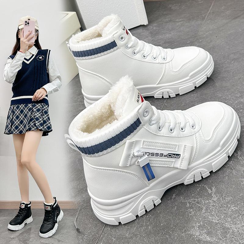 ins韩版加绒马丁靴女2023冬季新款保暖学生短靴厚底加绒加厚靴子主图