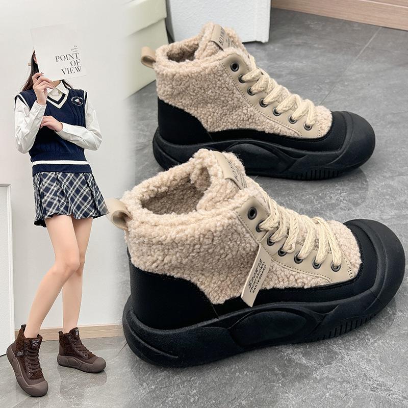 加厚高帮鞋女2023冬季新款加绒百搭学生棉鞋厚底休闲雪地小白鞋主图