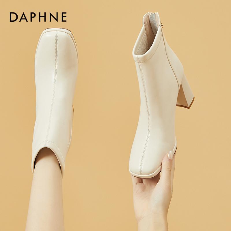 Daphne/达芙妮正品真皮加绒马丁靴女高跟秋季单靴冬季粗跟短靴女主图