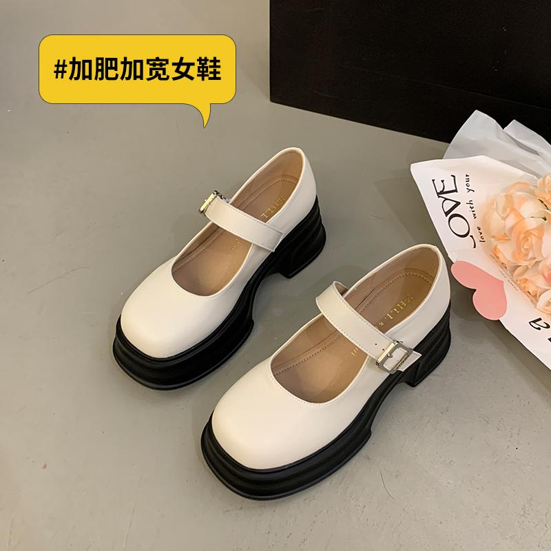 厚底玛丽珍女单鞋学院风浅口小皮鞋宽脚胖脚乐福鞋大码女鞋主图