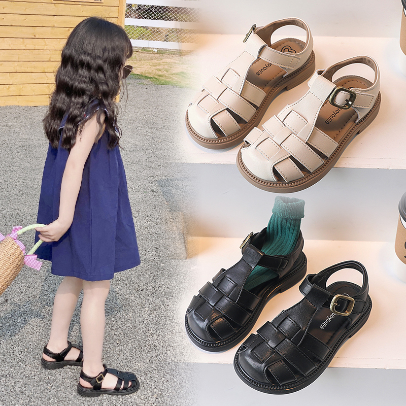 女童凉鞋夏季2024新款儿童公主包头鞋小女孩软底宝宝罗马鞋子夏款主图