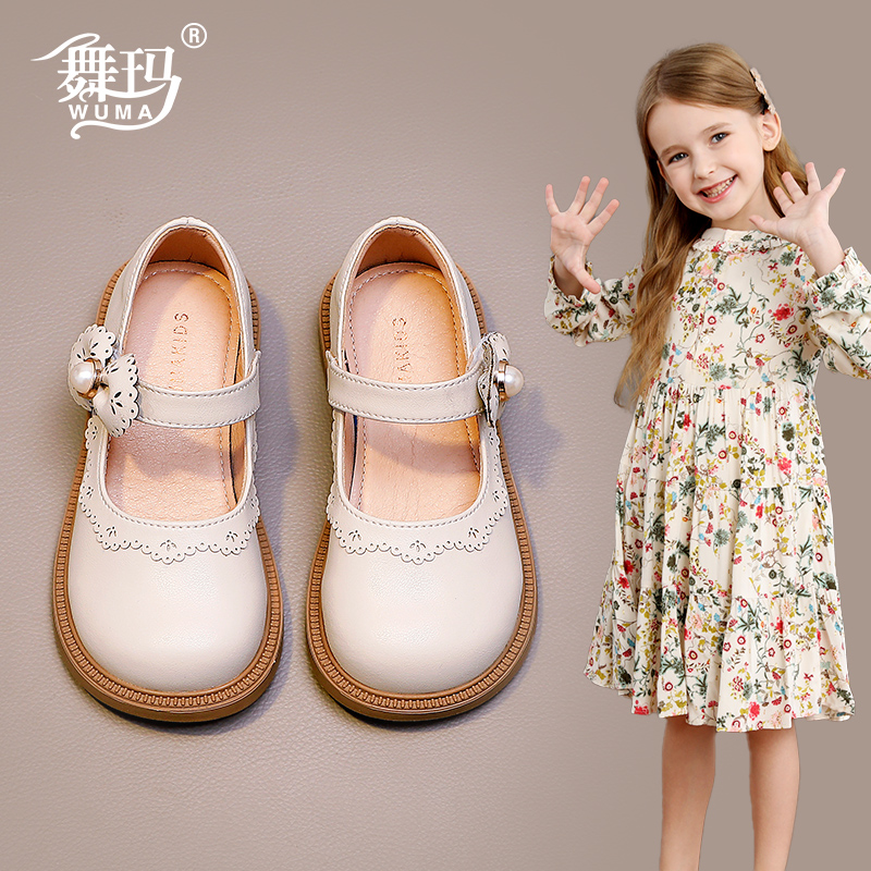 舞玛女童鞋子儿童真皮公主鞋2024新款宝宝春夏季英伦黑色软底单鞋主图