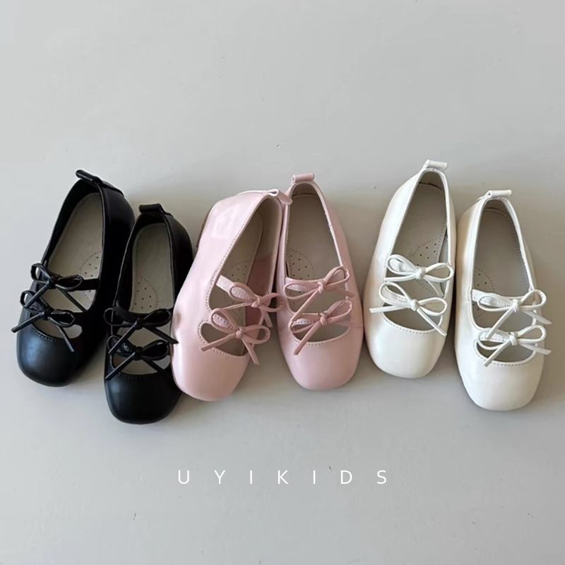 定制~UYIKIDS春夏新款中式轻国风蝴蝶结女孩单鞋儿童浅口时尚皮鞋主图