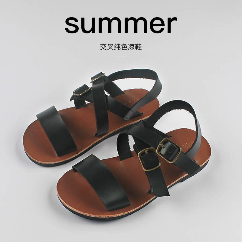 utouto大耳象女童交叉纯色凉鞋2024夏季新款儿童时尚休闲鞋子主图