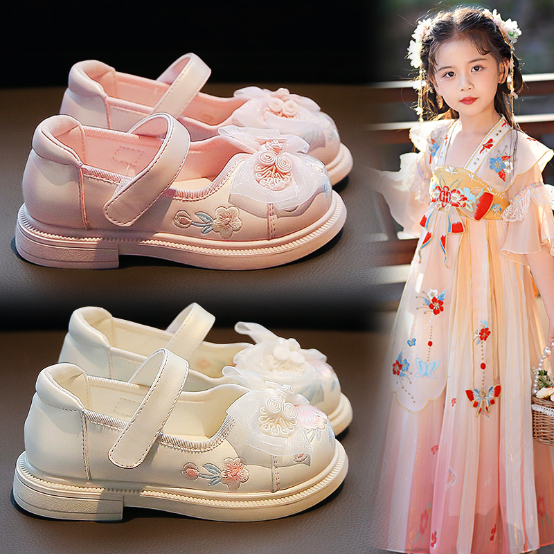 汉服鞋子女童夏季2024新款儿童公主绣花鞋中大童女孩马面裙小皮鞋主图