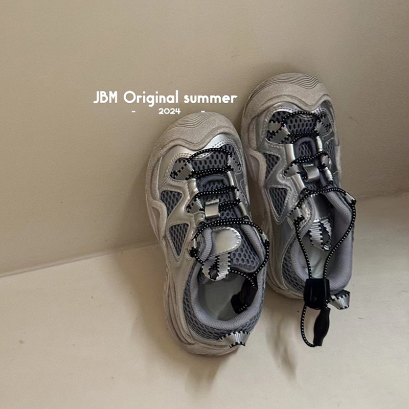 JBM 2024春夏新款儿童网面免系带轻便跑步鞋中大童复古做旧潮鞋主图