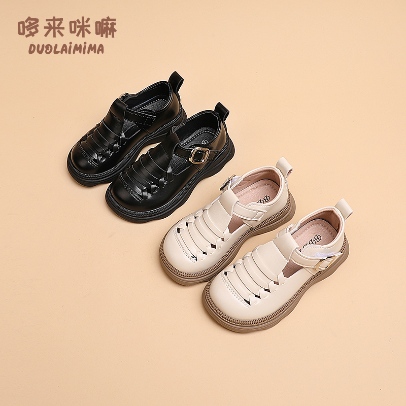 女童英伦风小皮鞋女宝软底乐福鞋儿童春秋新款小女孩镂空软底单鞋主图