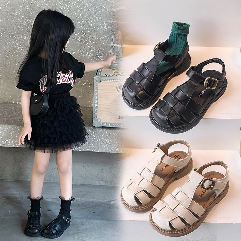 女童凉鞋夏季2024新款儿童包头鞋子公主软底女宝罗马鞋镂空休闲鞋主图