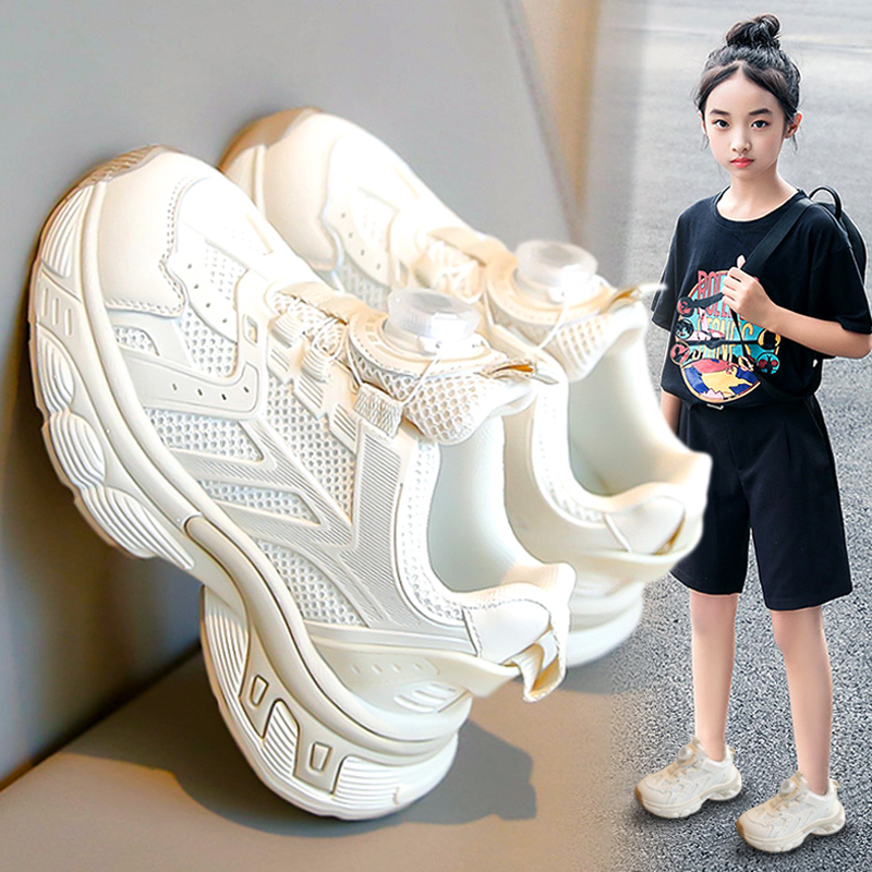 女童鞋子夏季2024新款网面透气小白鞋儿童轻便跑步运动老爹鞋女孩主图