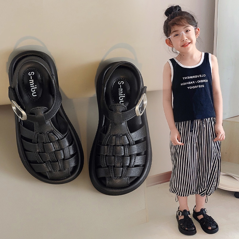 女童凉鞋夏款2024新款儿童鞋子软底女孩子罗马鞋包头女宝沙滩鞋主图