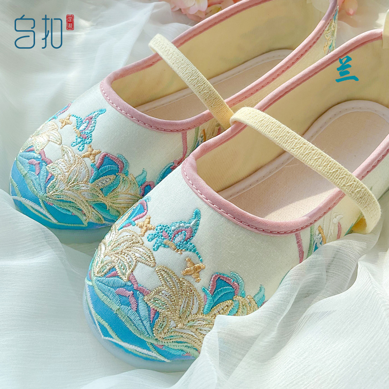乌扣.兰 儿童汉服鞋女童古装鞋子古风手工春季绣花鞋布春秋款主图