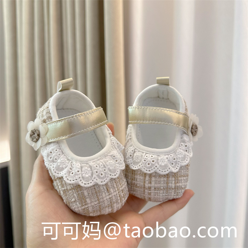 春秋0-1岁婴儿公主鞋3-6-12个月女宝宝小香风透气布底学步鞋单鞋主图