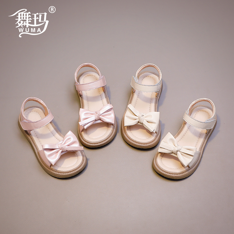 女童鞋子儿童真皮公主鞋2024新款夏款小女孩软底夏季露趾沙滩凉鞋主图