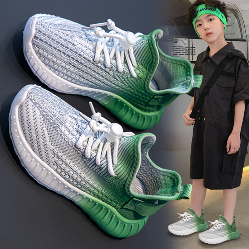 儿童椰子鞋男童鞋夏款2024新款透气软底男孩运动鞋一脚蹬飞织网鞋主图