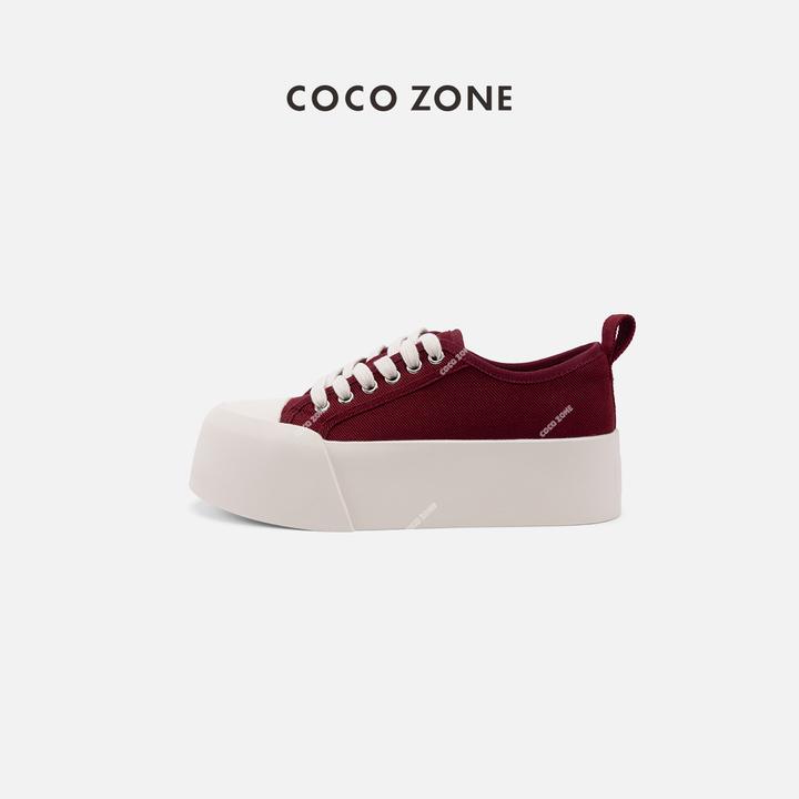 COCO ZONE2024经典女士系带百搭休闲鞋厚底增高帆布鞋CC2B0478主图