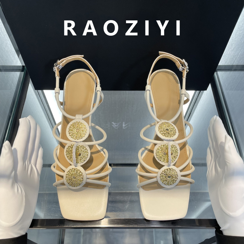 【私人定制】RAOZIYI~凉鞋女款2024新款夏季罗马法式高跟鞋5.5cm主图