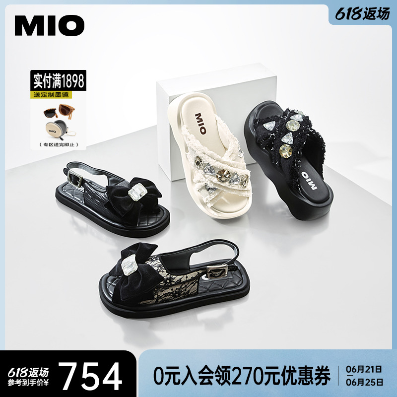 MIO女鞋2024年夏季蝴蝶结水钻凉鞋拖鞋女主图